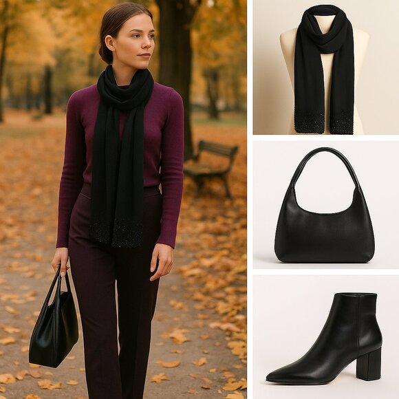 Accessories - ✨ Black Beaded & Sequin Embellished Scarf – Elegant Evening & Fall Layering